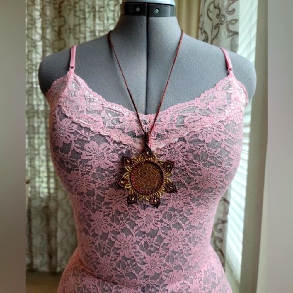 Adjustable handmade Flower of Life macramé medallion necklace